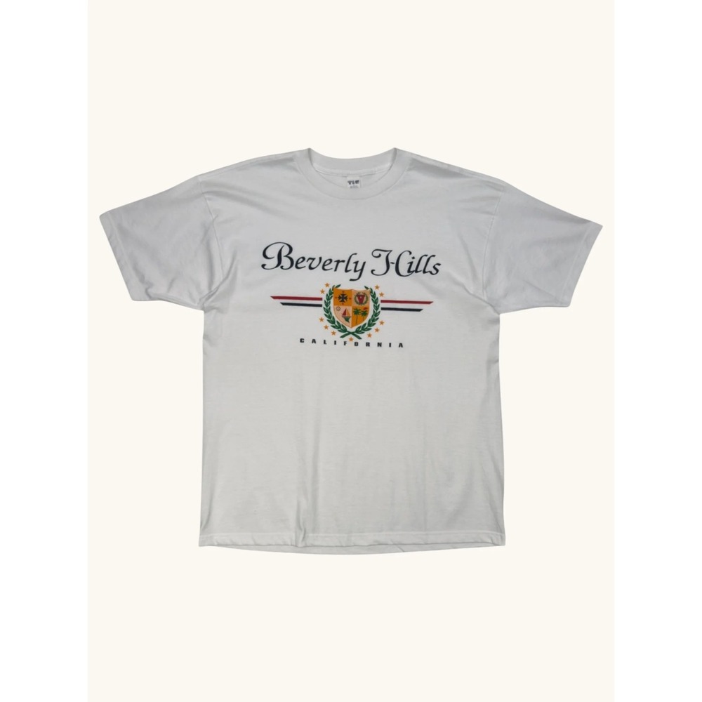 TLC Beverly Hills California Crest Graphic T-Shirt White Large Short Sleeve